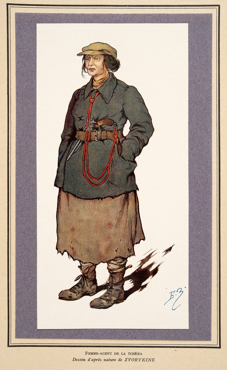 Vrouwelijke Geheime Agent uit Histoire des Soviets, uitgegeven 1922 door Boris Vasilievich Zvorykin
