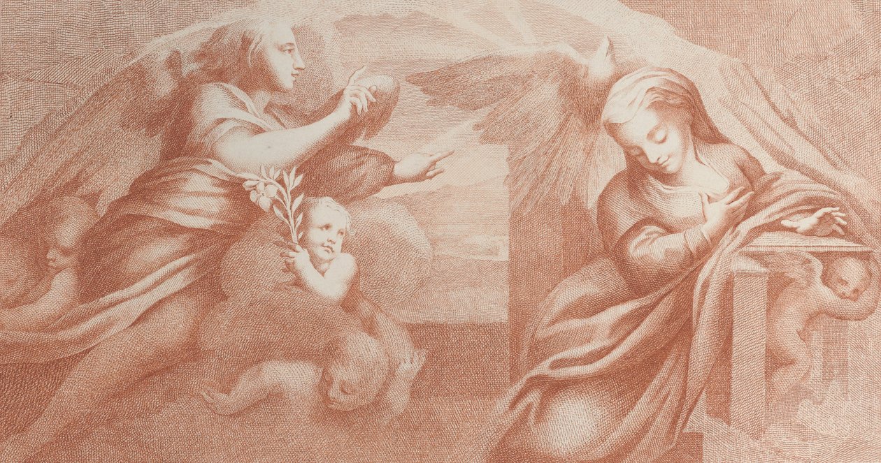 De Annunciatie, met Gabriel links en de Maagd rechts, 1784 door Bossi