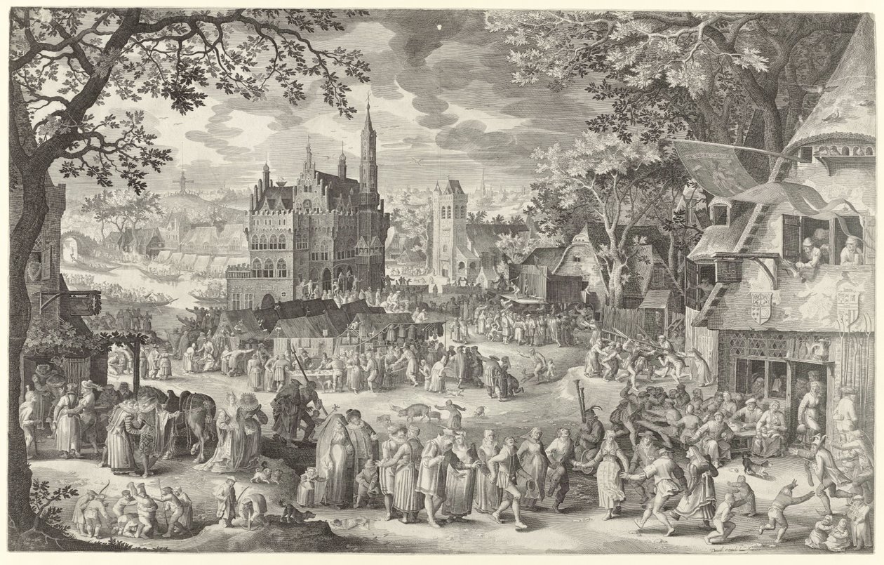 Boerenkermis voor waag op dorpsplein door Boëtius Adamsz. Bolswert