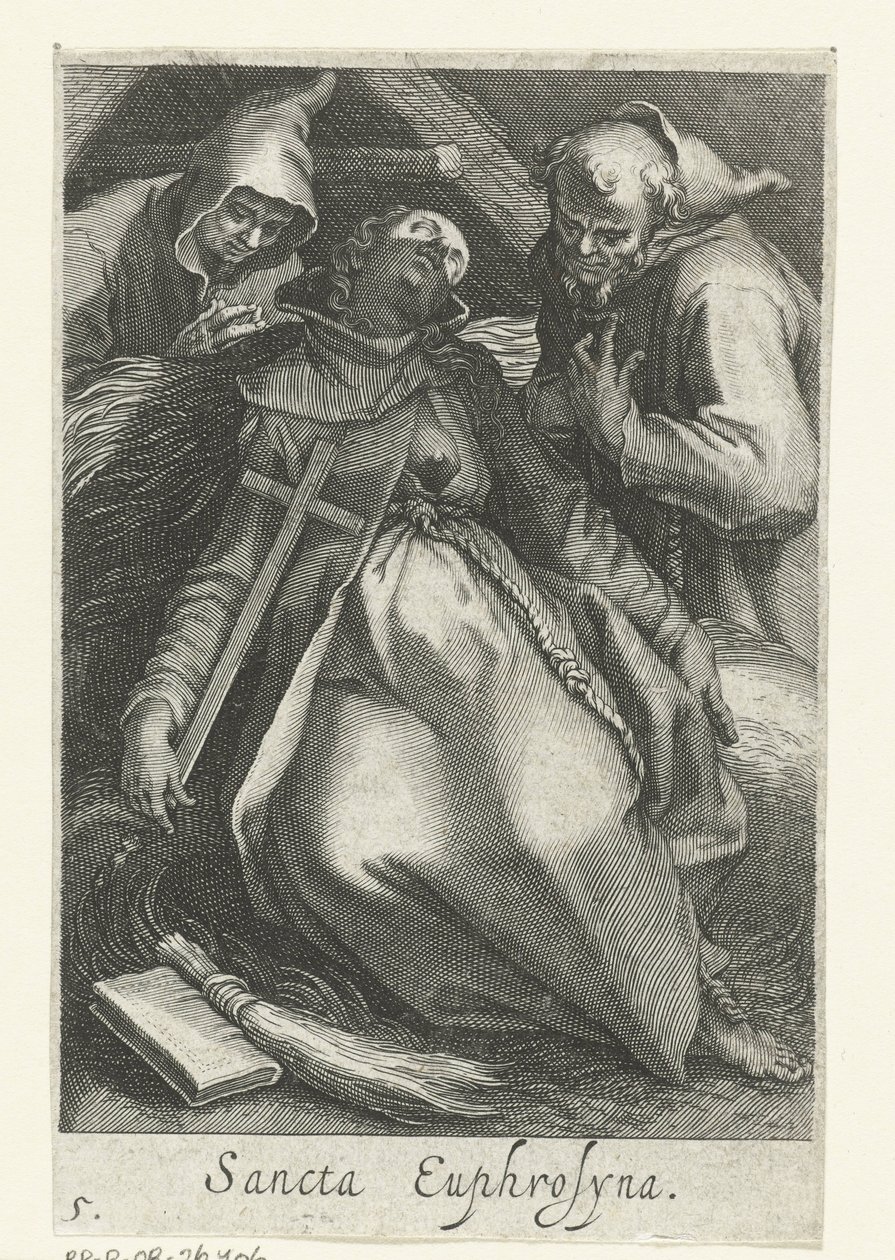 Heilige Euphrosina van Alexandrië als kluizenares door Boëtius Adamsz. Bolswert