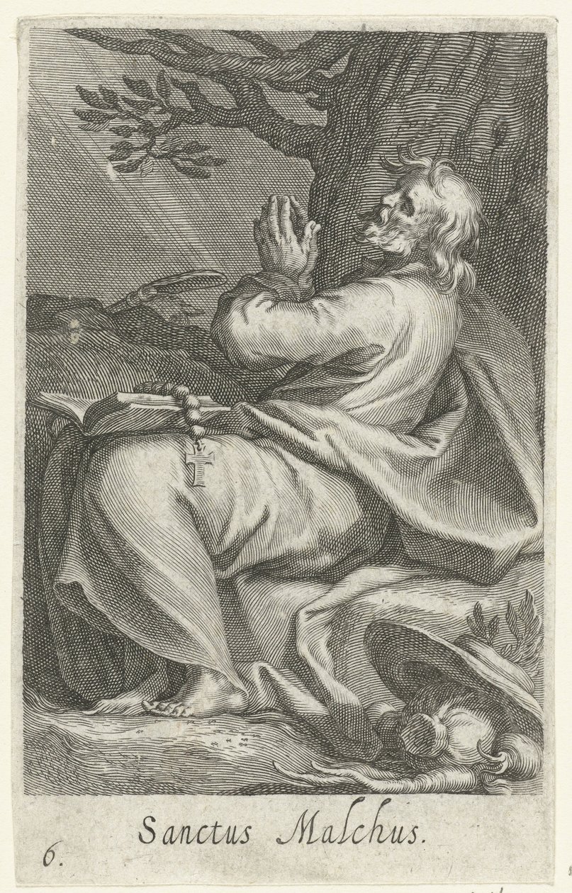 Heilige Malchus van Chalcis als kluizenaar door Boëtius Adamsz. Bolswert