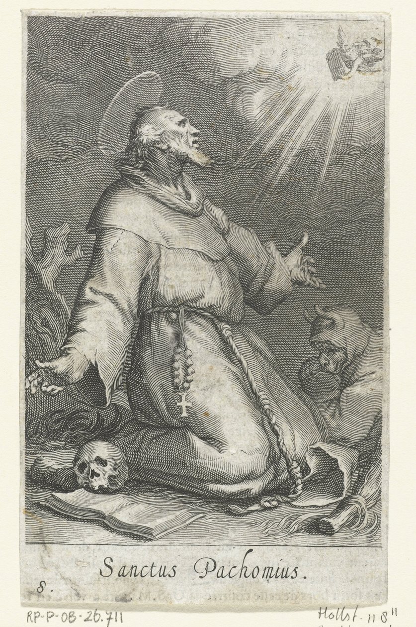 Heilige Pachomius de Oudere als kluizenaar door Boëtius Adamsz. Bolswert