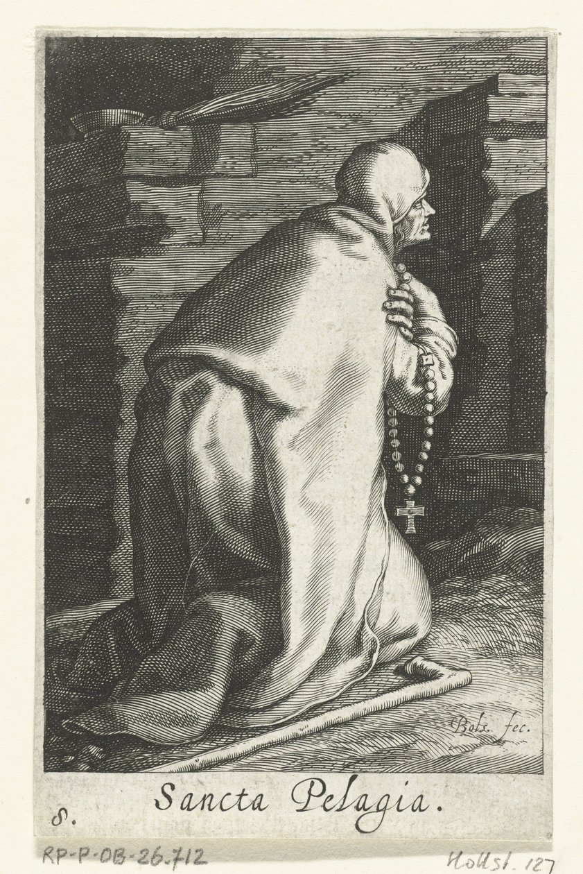 Heilige Pelagia van Antiochië als kluizenares door Boëtius Adamsz. Bolswert