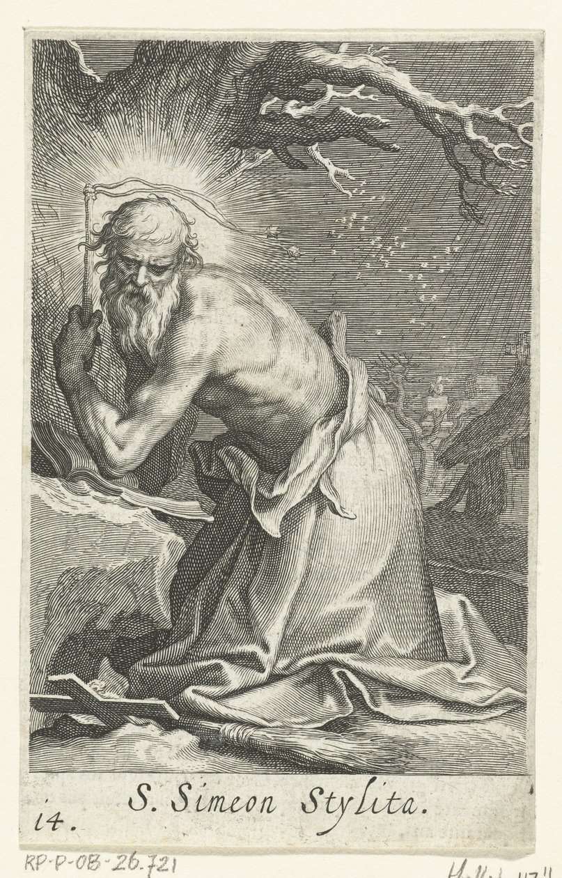 Heilige Simeon Stylites de Oudere als kluizenaar door Boëtius Adamsz. Bolswert