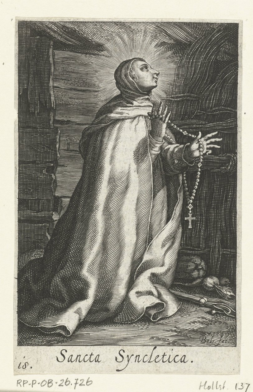 Heilige Syncletica van Alexandrië als kluizenares door Boëtius Adamsz. Bolswert
