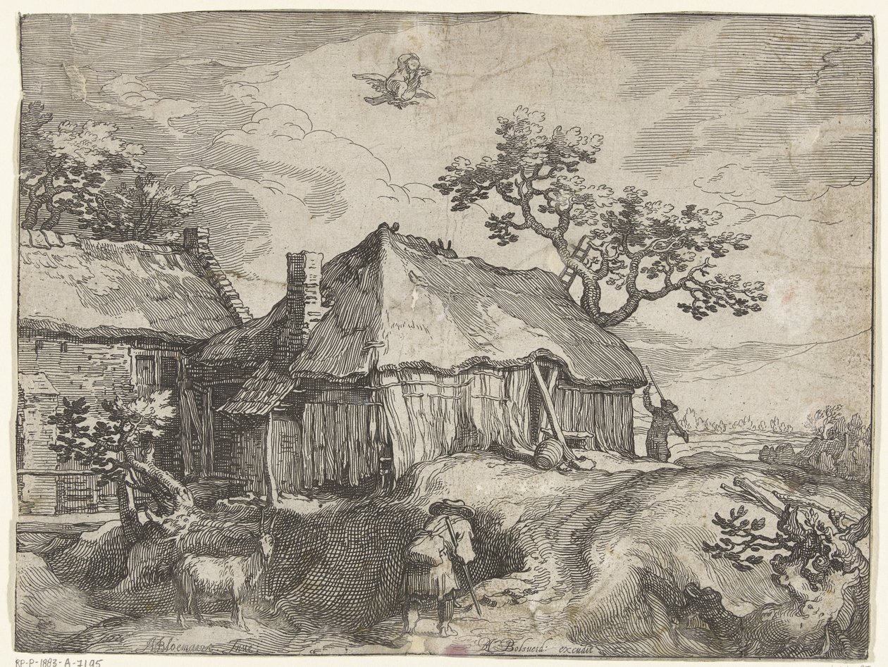 Landschap met boerderij en roof van Ganymedes door Boëtius Adamsz. Bolswert