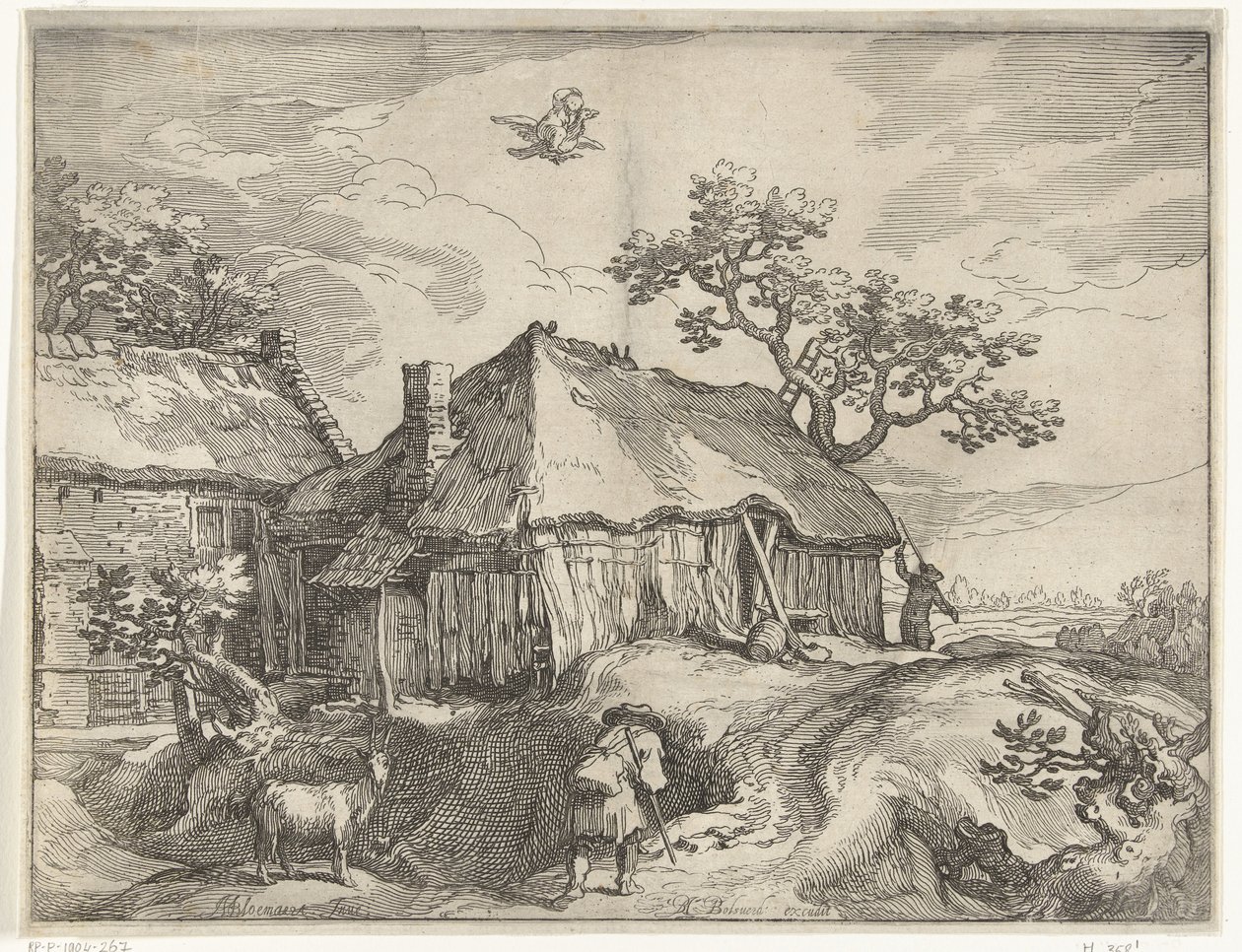 Landschap met boerderij en roof van Ganymedes door Boëtius Adamsz. Bolswert