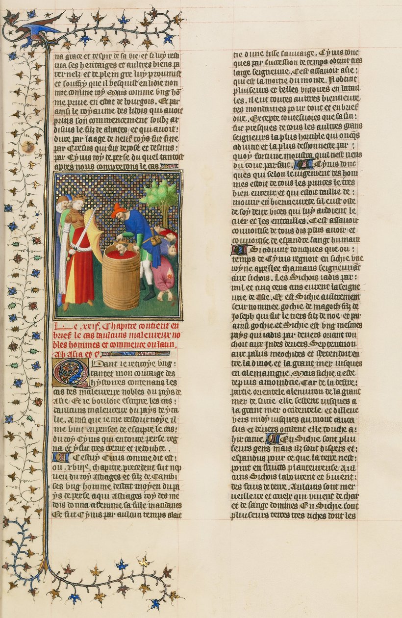 Cyrus de Grote, Stichter van het Perzische Rijk, Gedood door Thamaris, Koningin van de Massagetai door Boucicaut Master