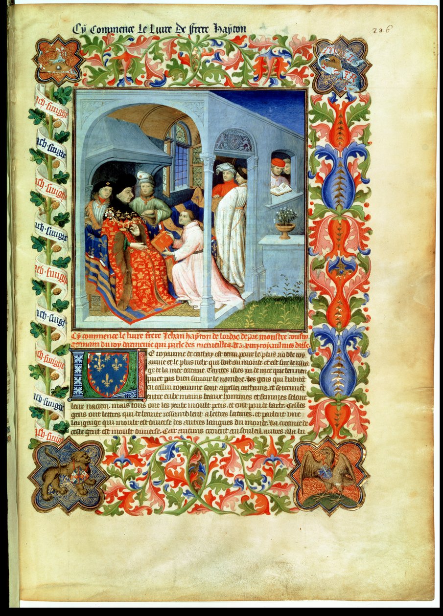 Ms Fr 2810 f.226, Broeder Hayton presenteert zijn boek aan Jean Sans Peur, uit het 