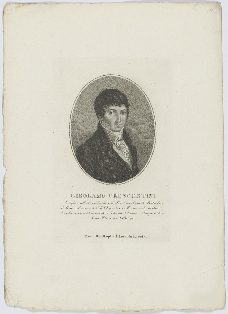 Portret van Girolamo Crescentini 1762-1846, na 1800 door Breitkopf and Härtel