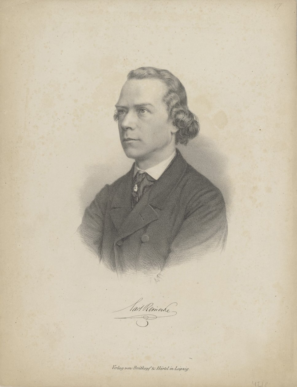 Portret van de pianist en componist Carl Heinrich Carsten Reinecke 1824-1910, ca. 1850 door Breitkopf and Härtel