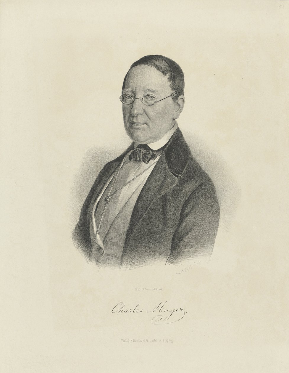 Portret van de pianist en componist Charles Mayer 1799-1862, ca. 1854 door Breitkopf and Härtel