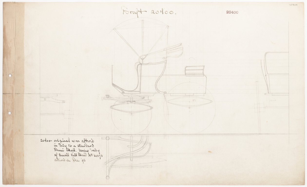 Werktekening voor Demi-Mail Phaeton, nr. 20400 door Brewster and Co.