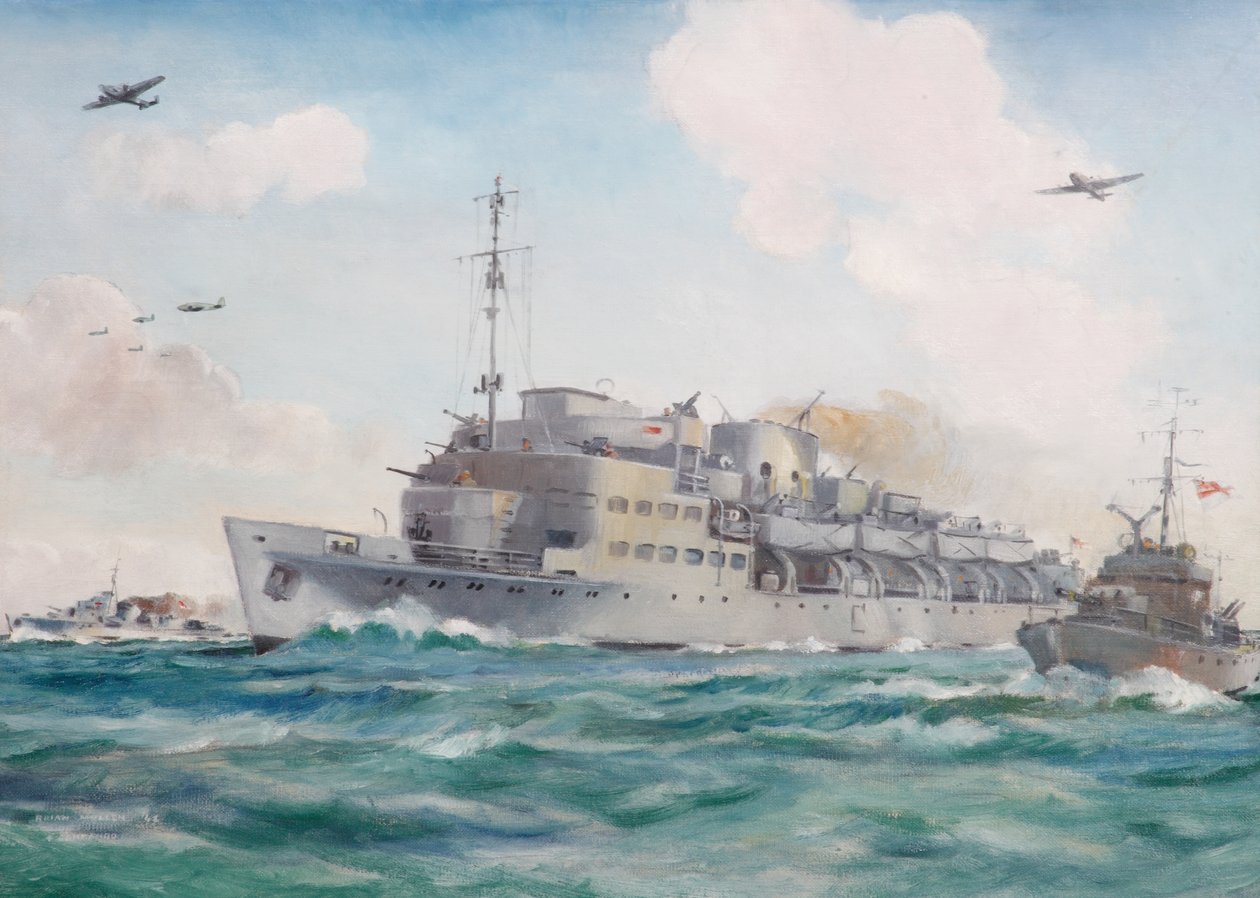 HMS Prins Albert op weg naar Dieppe met No 4 Commando, 19 augustus 1942 door Brian Joseph Mullen