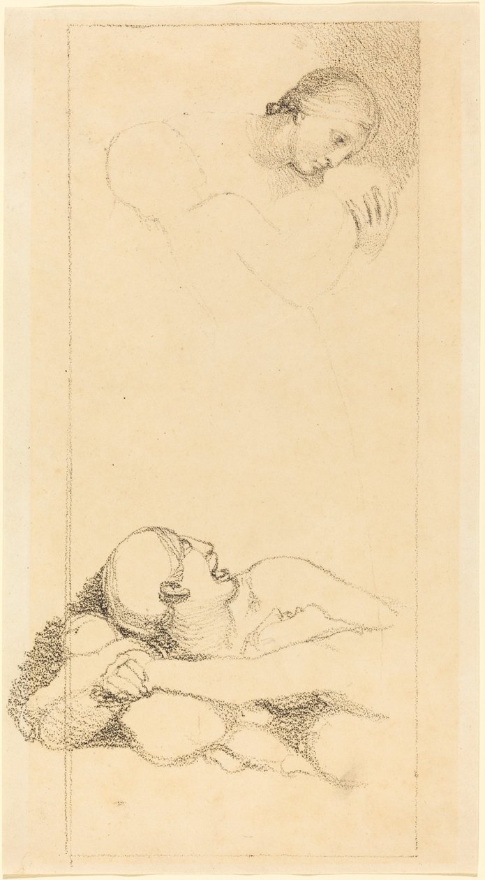 Geschrokken man die omhoog kijkt; vrouw en kinderen door British 18th Century after John Flaxman