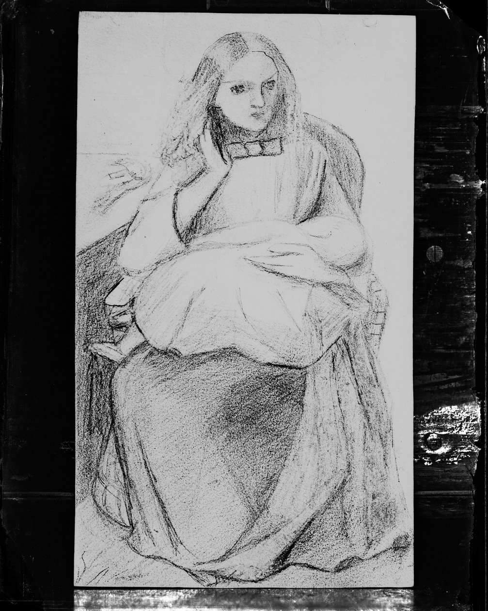 Fotografische reproductie van "Figuurstudie van zittende vrouw met kind". door British Photographer