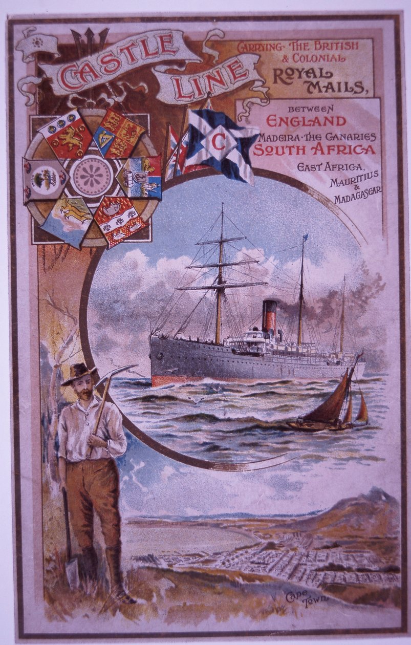 Castle Line boekje met passagierslijst van Tantallon Castle van Kaapstad naar Londen in 1898 door British School