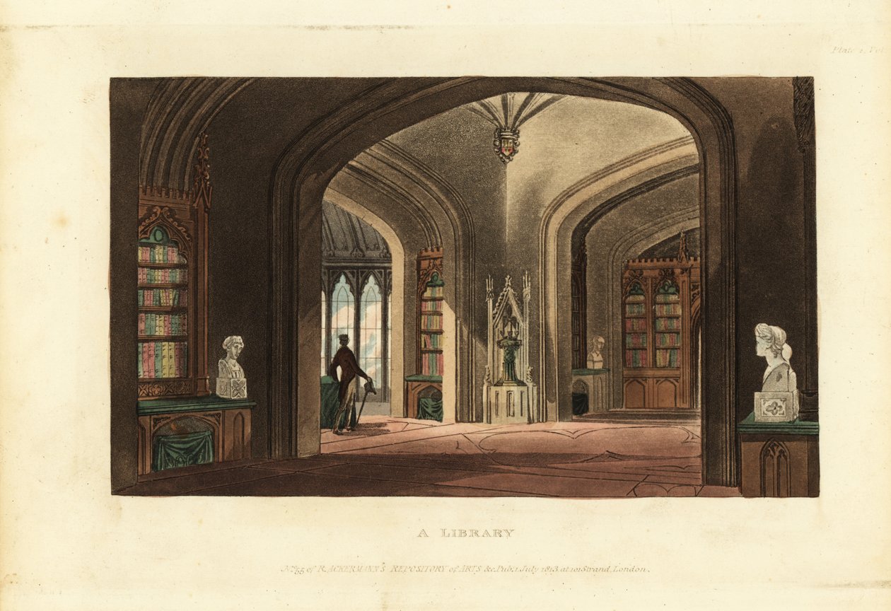 Ontwerp voor een gotische bibliotheek, Regency-tijdperk door British School