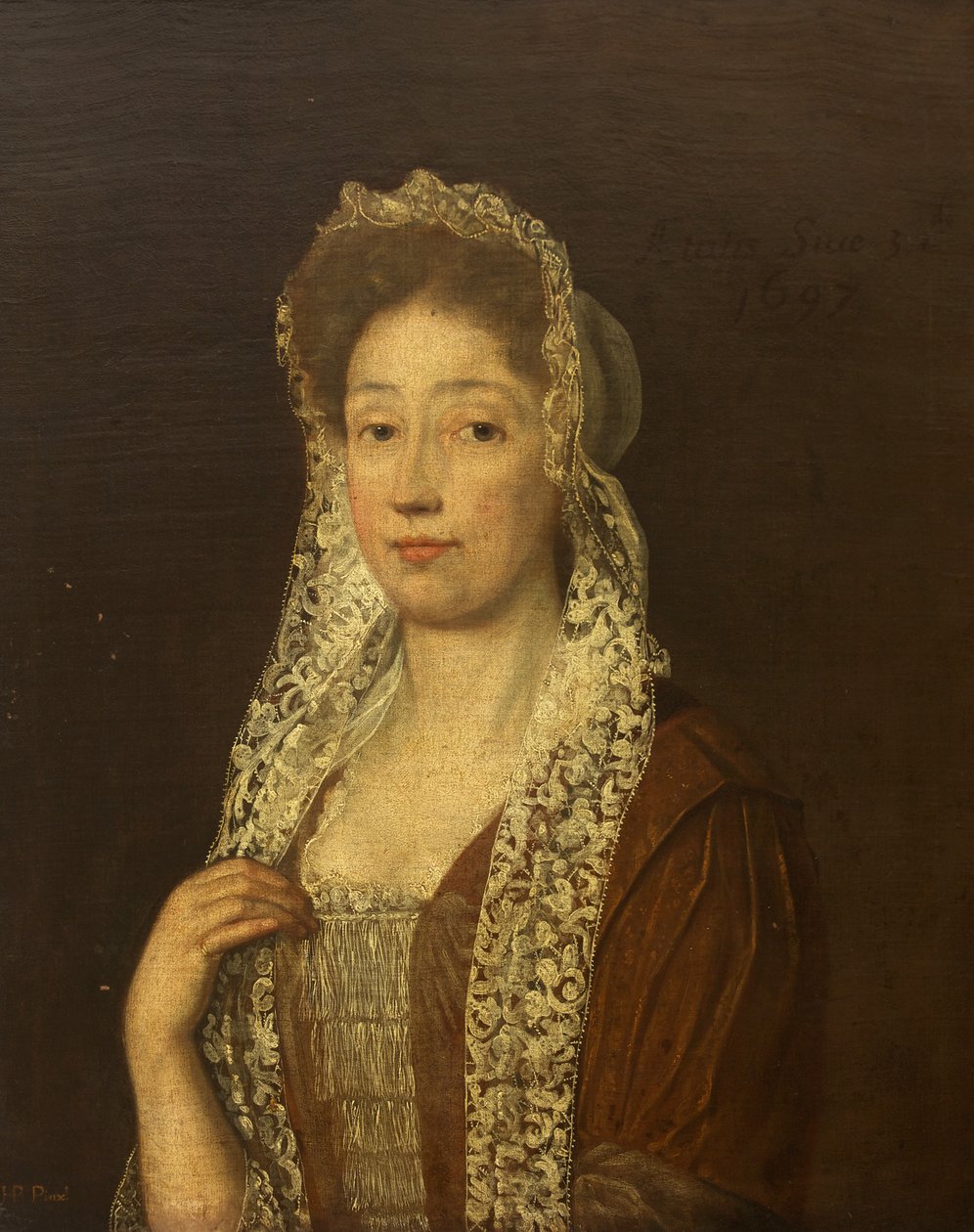 Portret van een Dame met Kantmuts en Linten door British School