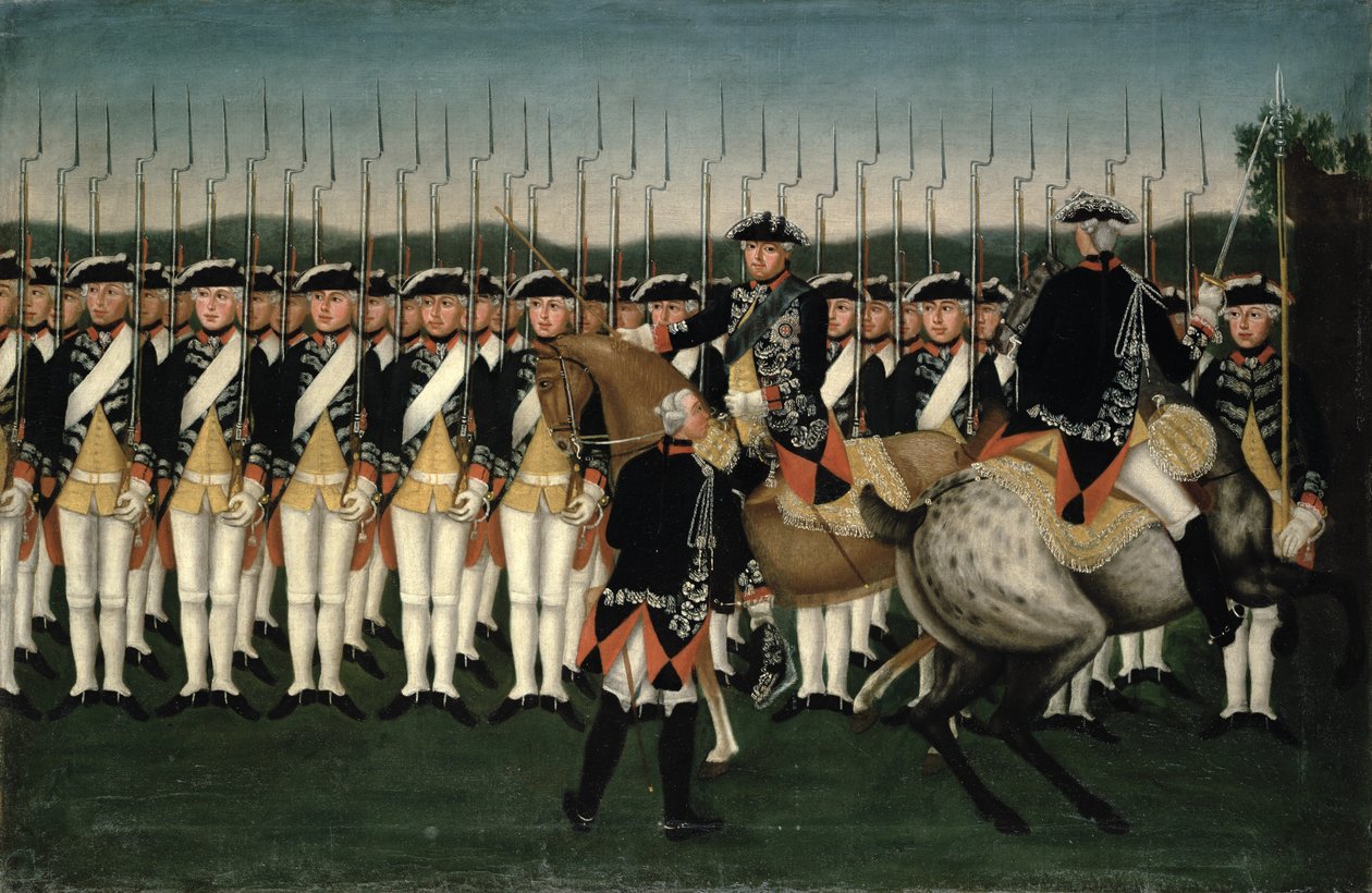 Friedrich II (1712-86) met het Hessen Garde Regiment door Brock