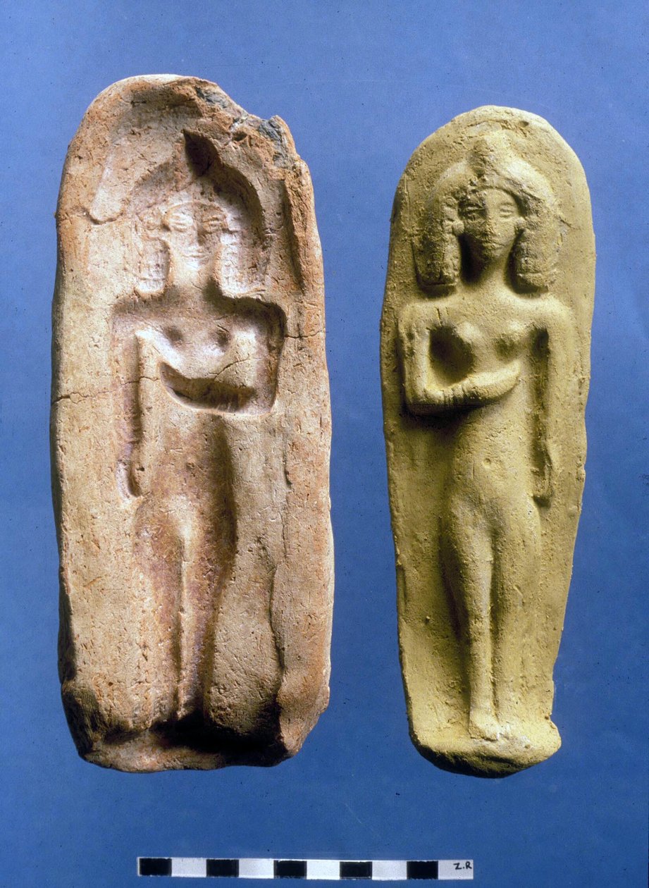Beeldje van een vruchtbaarheidsgodin en de mal waaruit het werd gegoten, ca. 8e-7e eeuw v.Chr. (klei) door Bronze Age