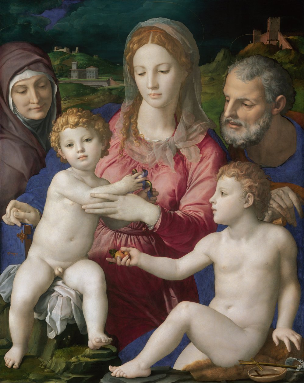 Heilige Familie met Sint-Anna en het Kindje Sint-Jan door Bronzino