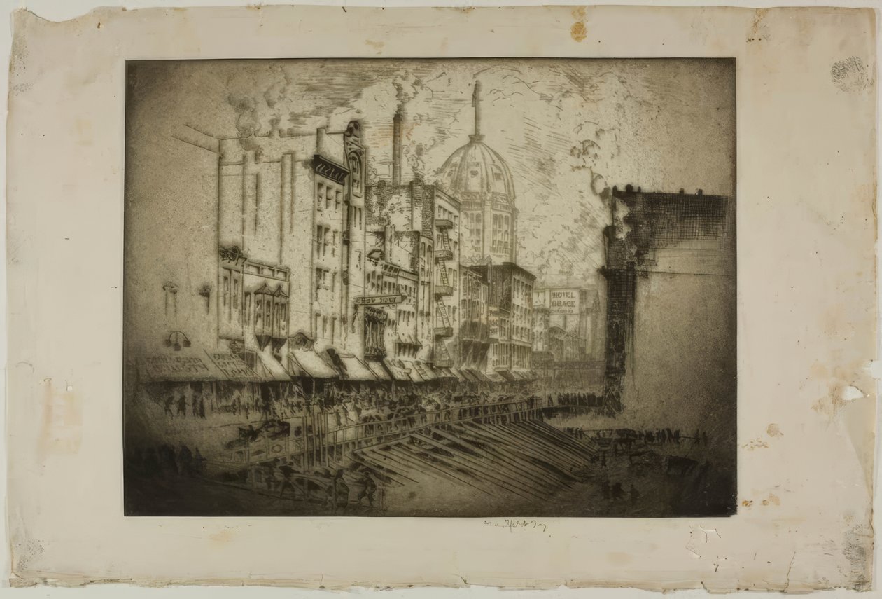 Chicago - Clark Street, hoek van Harrison Street door Bror Julius Olsson Nordfeldt