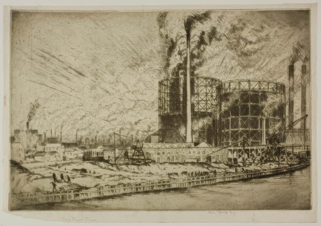 Chicago - Gas Tank Town, 29th St. en River door Bror Julius Olsson Nordfeldt