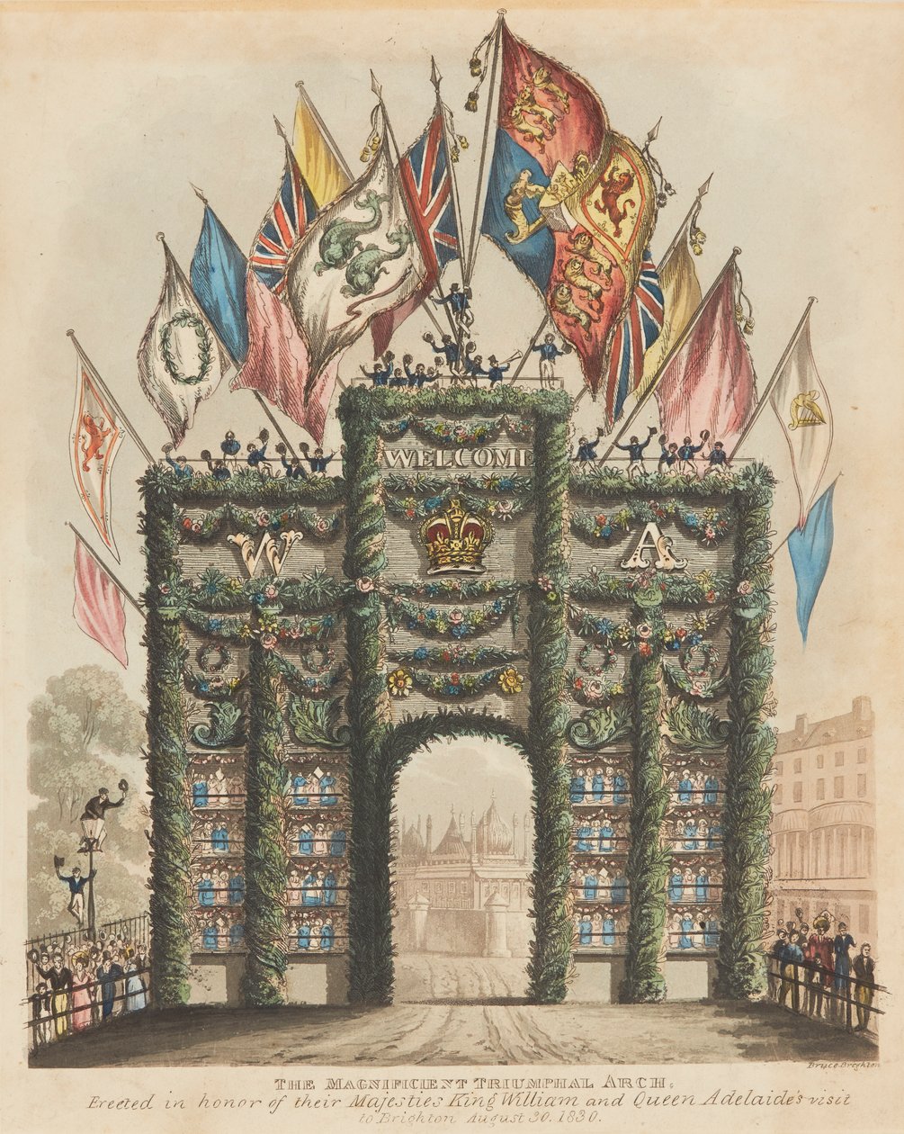 Triomfboog voor koning Willem IV en koningin Adelaide door Bruce Brighton