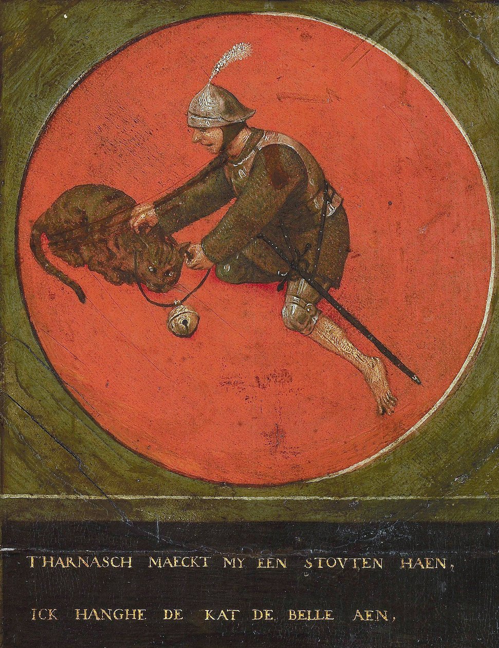 Geef me een harnas en ik word moedig genoeg om de kat te bellen, 1558 door Bruegel