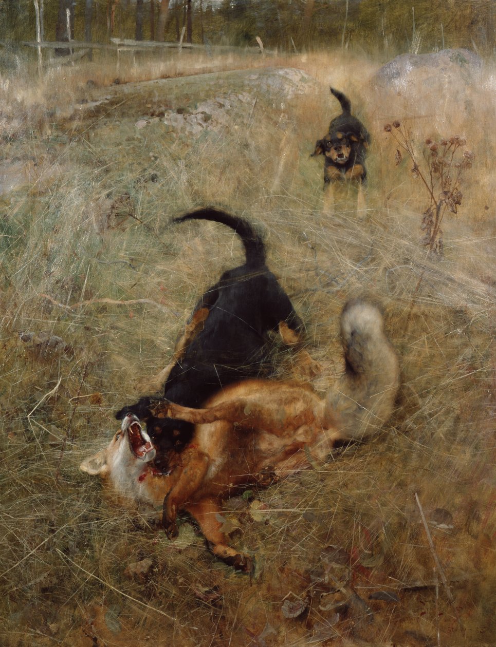 Honden en vos door Bruno Andreas Liljefors