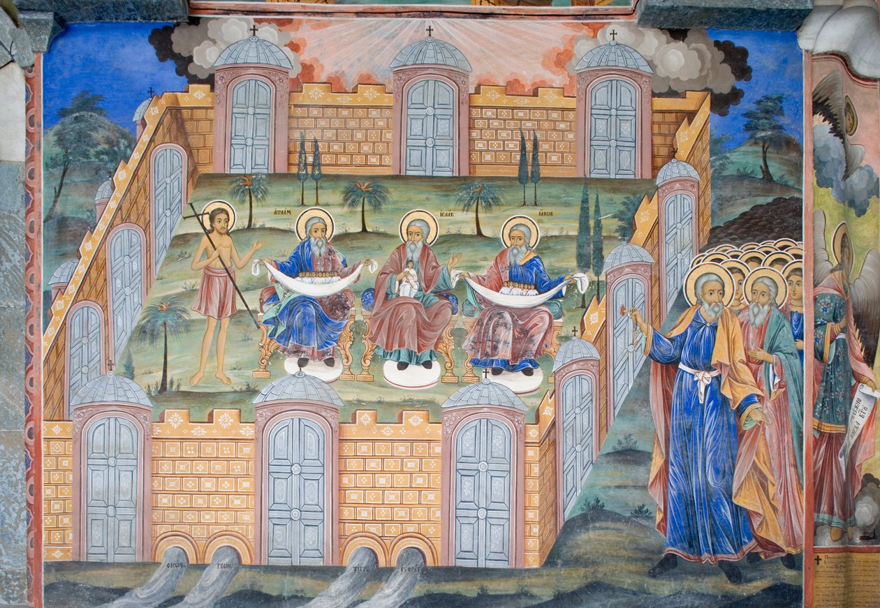 Bulgarije, Rila-klooster, fresco in de kerk van de Geboorte van de Maagd door Bulgarian School