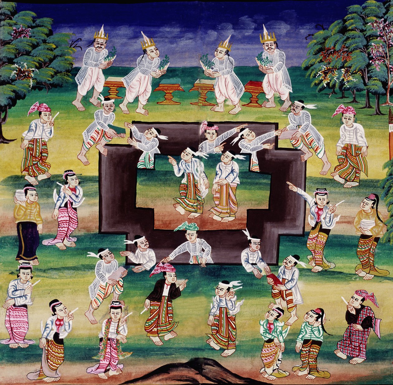 Scène van Verdienste, pagina uit een manuscript door Burmese School