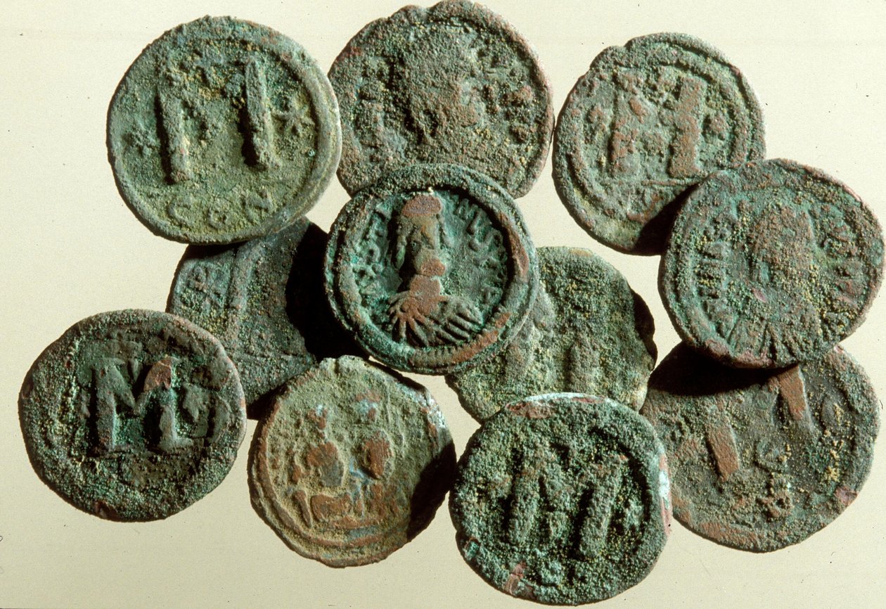Munten, gevonden in de Tiberias Opgravingen door Byzantine