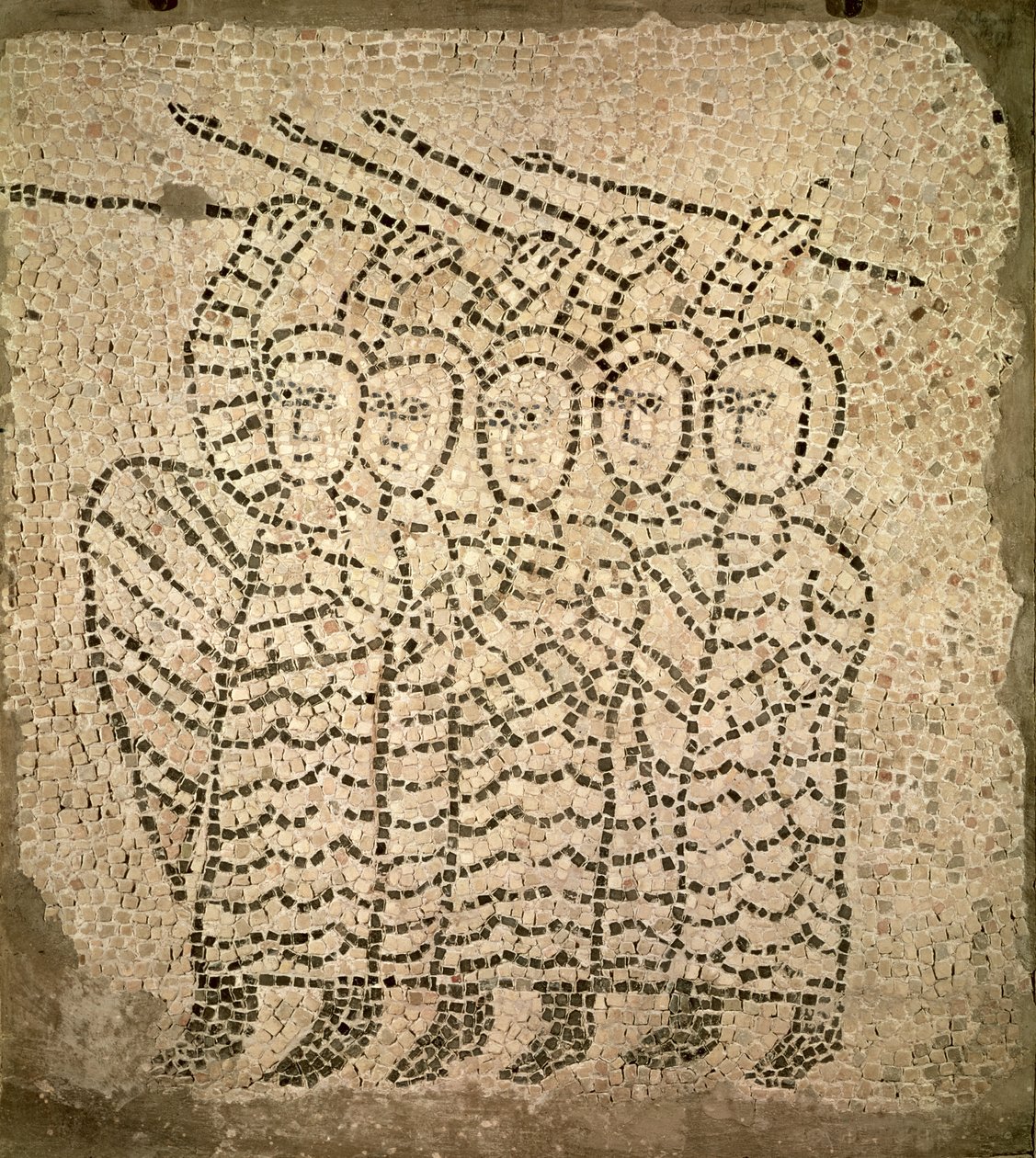 Pavement van St. Johannes de Evangelist, detail van vijf kruisvaarders, 1213 door Byzantine