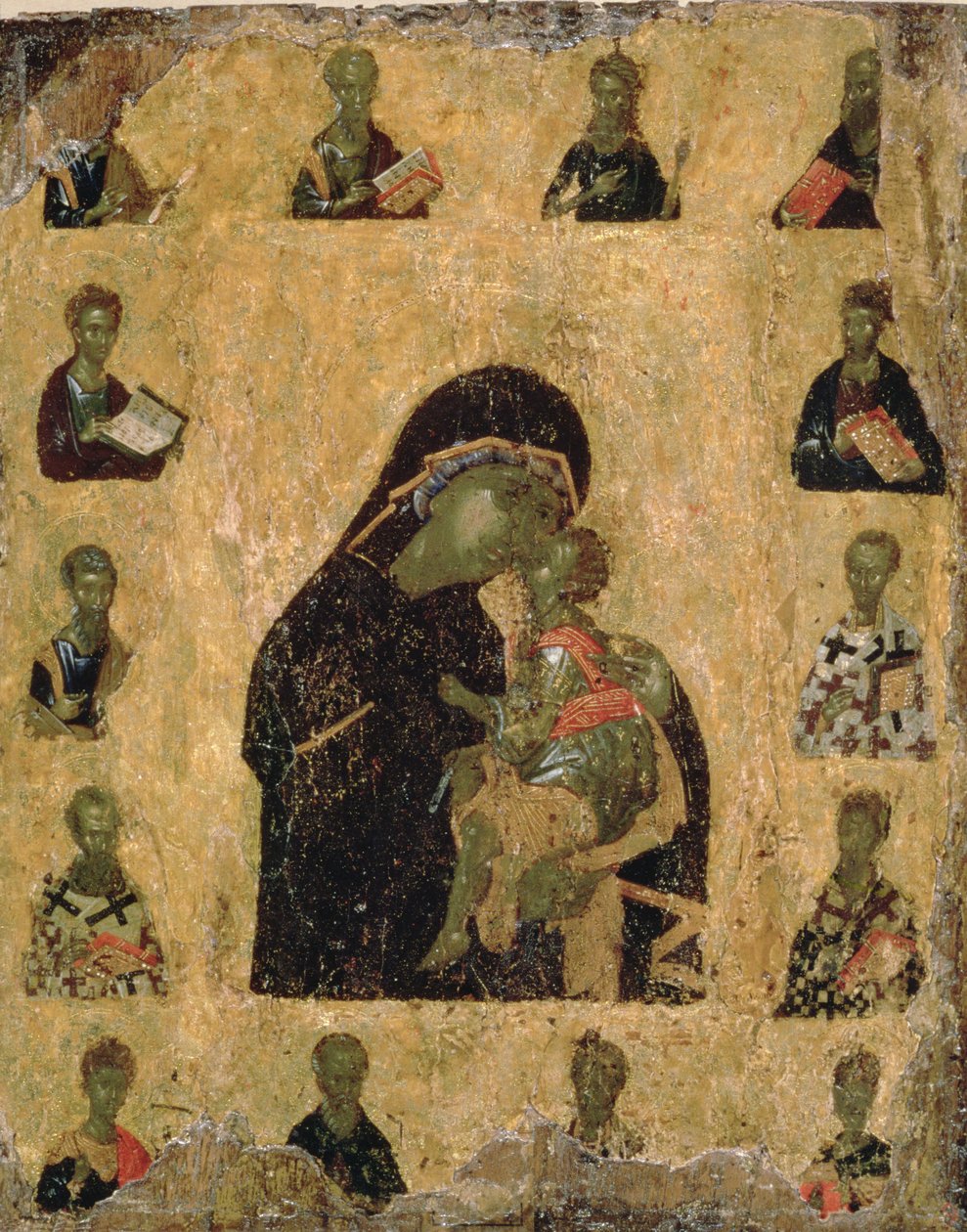 Maagd van tederheid met de heiligen, 1350-1400 door Byzantine