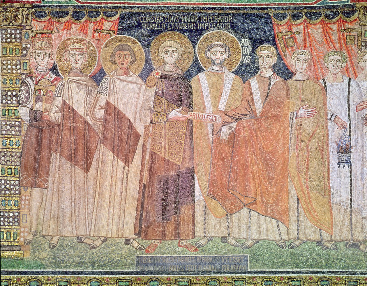 Constantijn IV verleent bisschop Reparatus privileges voor de kerk van Ravenna, 671-77 door Byzantine School