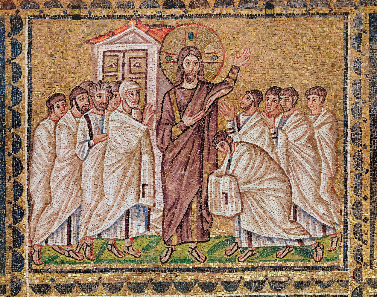 De ongelovigheid van St. Thomas, uit Scènes uit het leven van Christus (mozaïek) door Byzantine School