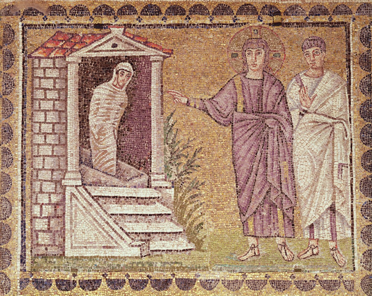 De opwekking van Lazarus, scènes uit het leven van Christus (mozaïek) door Byzantine School