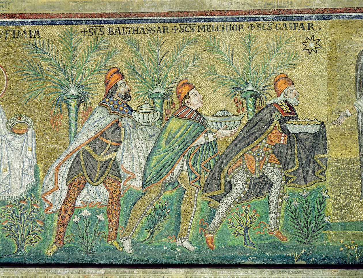 De processie van de drie koningen (mozaïek) door Byzantine School
