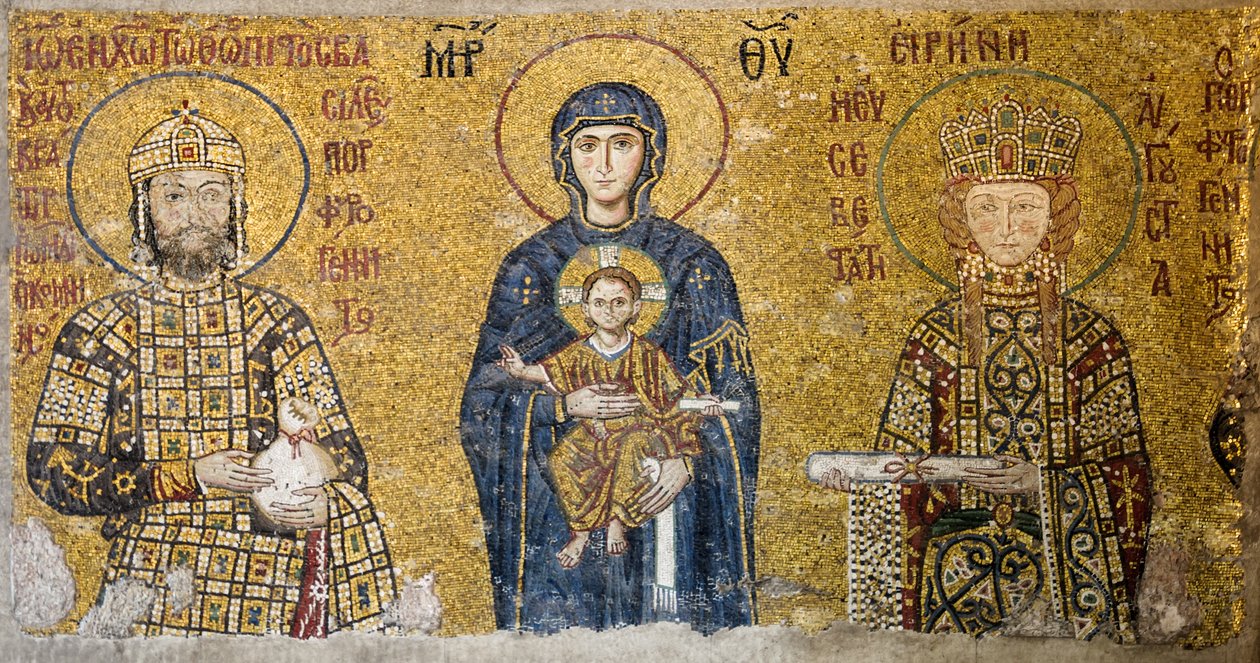 Comnenus-mozaïek die Madonna en Kind afbeeldt, Hagia Sophia, Turkije door Byzantine