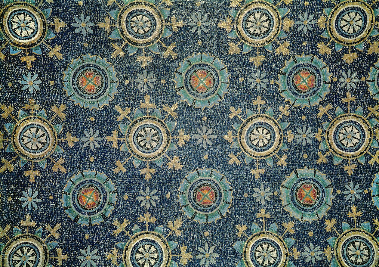 Detail van de bloemversiering van het gewelfmozaïek door Byzantine