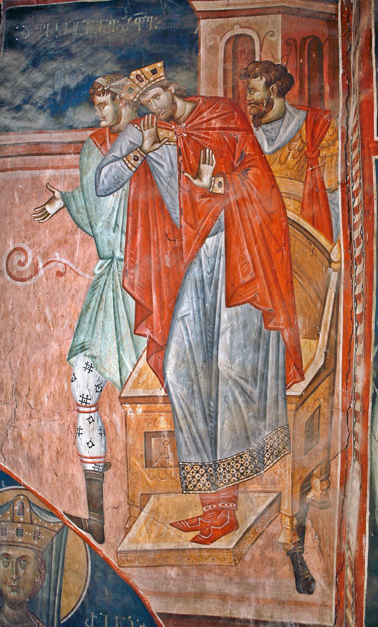 Diocletianus (Diocletien, 244-311) - Schilderij van Damiane (actief 14e eeuw) - 14e eeuw - Fresco - Sint-Jorisklooster, Ubisi door Byzantine