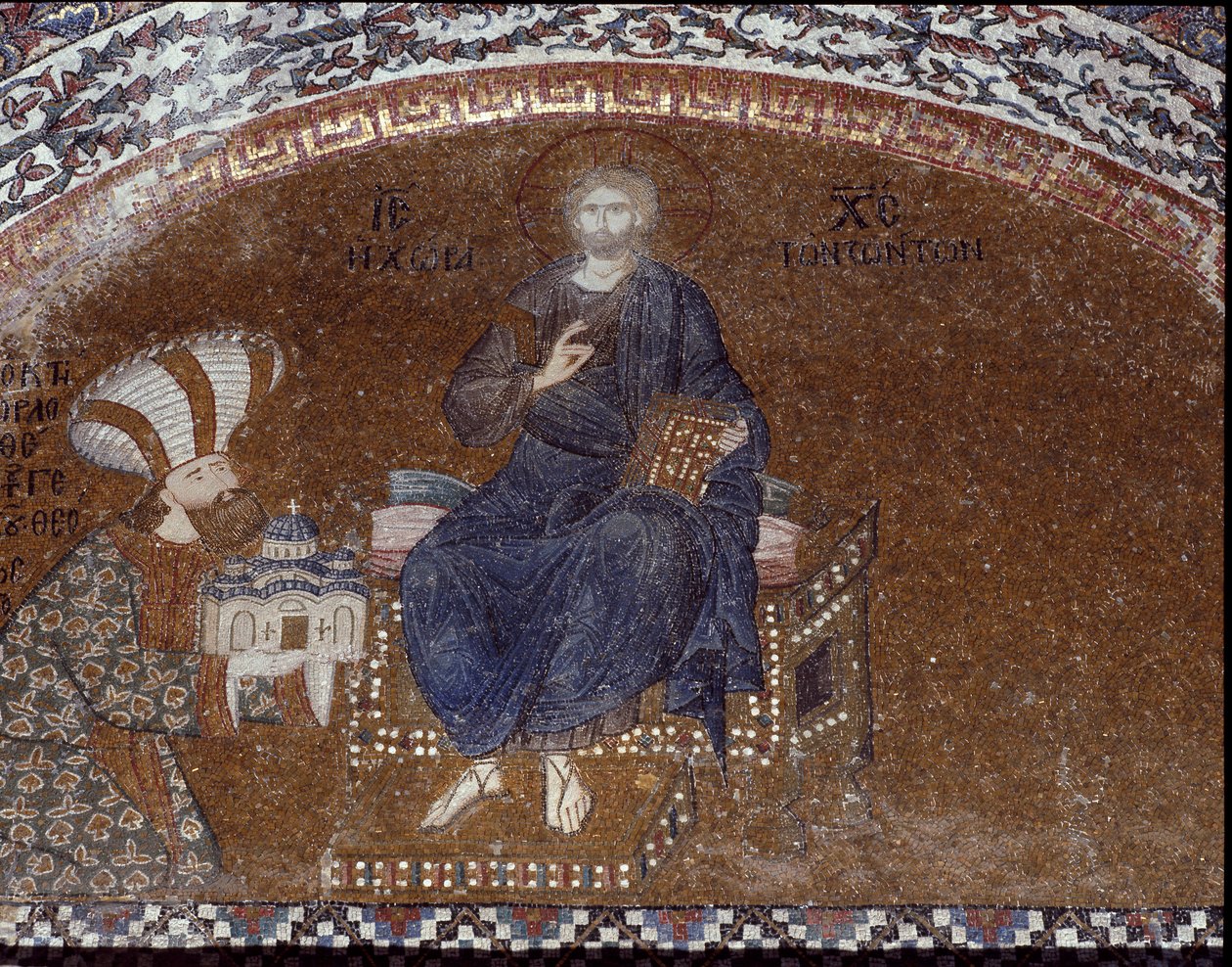 Donor Theodore Metochites presenteert zijn kerk aan Christus (Mozaïek van 1310-1320) door Byzantine