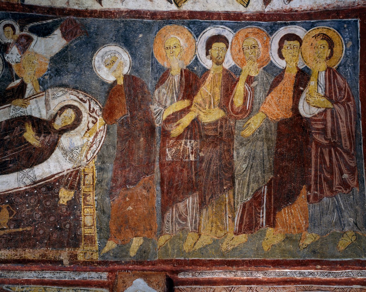 Ontslapen van de Maagd onder de Apostelen (detail) door Byzantine