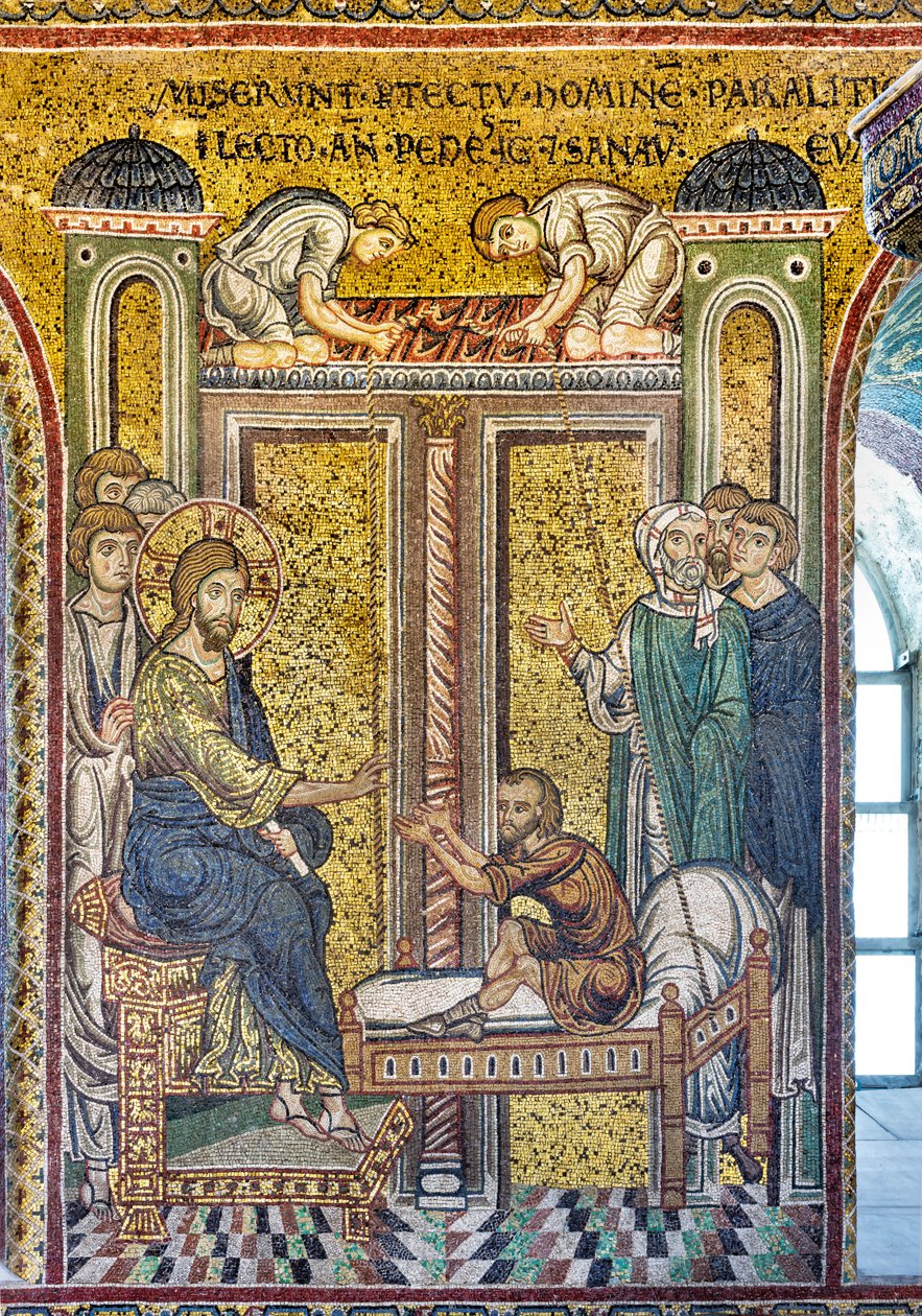 Jezus geneest de verlamde, Byzantijns mozaïek, Episodes uit het leven van Christus, XII-XIII eeuw door Byzantine