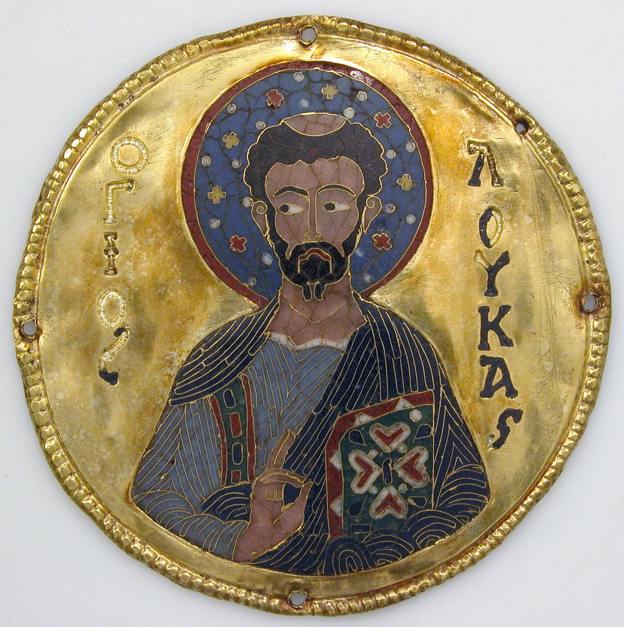 Medaille met Sint Lucas van een iconenlijst, c.1100 (goud, zilver en email cloisonné) door Byzantine