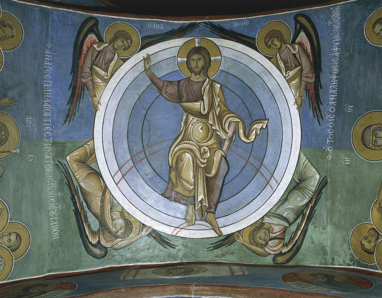 Schilderijen van Jezus Christus met engelen, Panagia Too Araka, Lagoudera, Cyprus door Byzantine