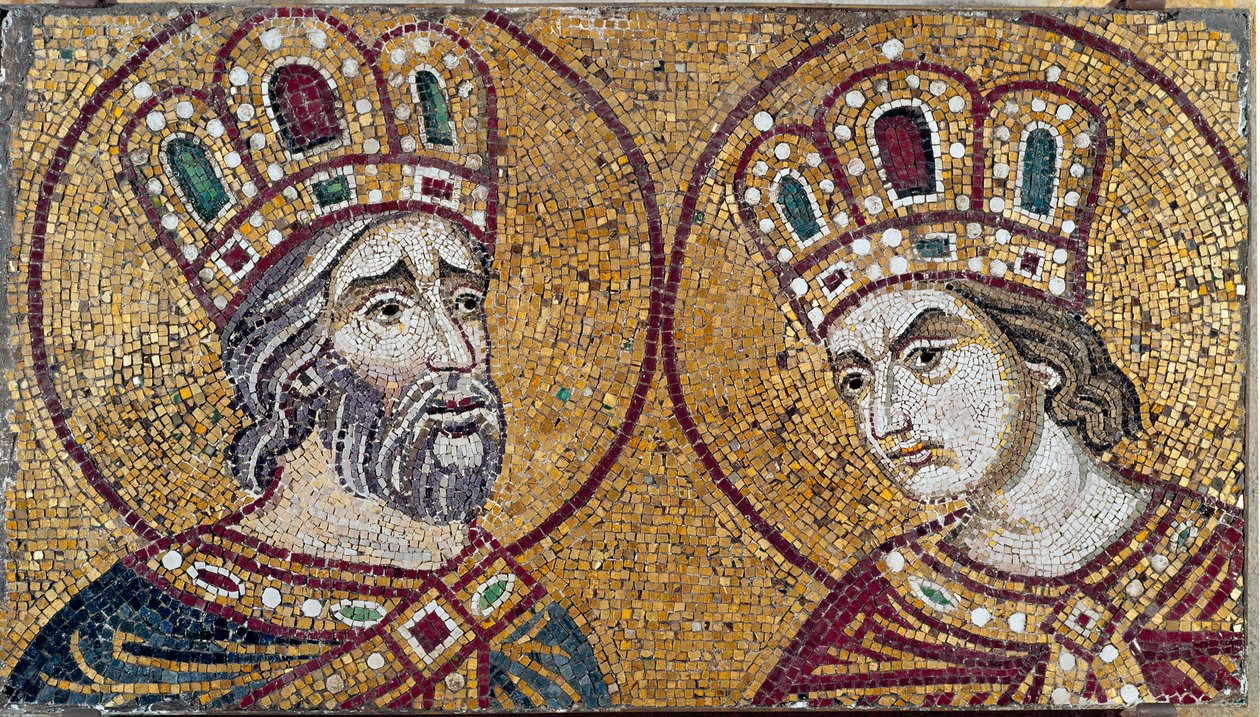 De Romeinse keizer Constantijn I, met Sint-Helena, zijn moeder (mozaïekdetail) door Byzantine Byzantine