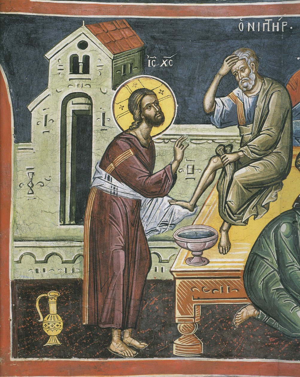 Christus die de voeten van de apostelen wast, 16e eeuw door Byzantine Byzantine